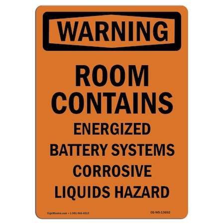 Signmission Safety Sign, OSHA WARNING, 18" Height, Aluminum, Room Contains Energized, Portrait OS-WS-A-1218-V-13692